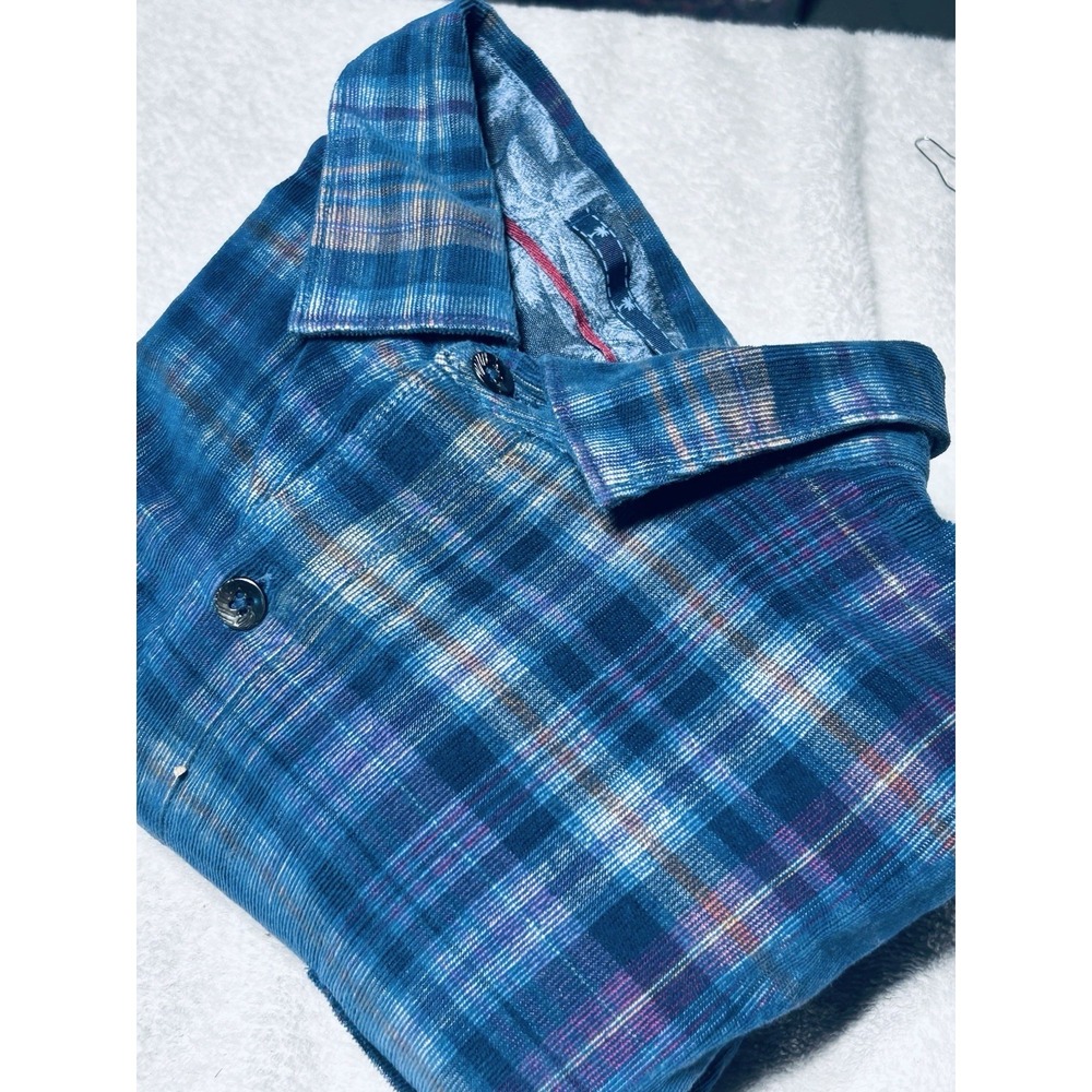 Tommy Bahama Coastline Cord Shirt Mens XL Plaid Blue Corduroy Button Up EUC